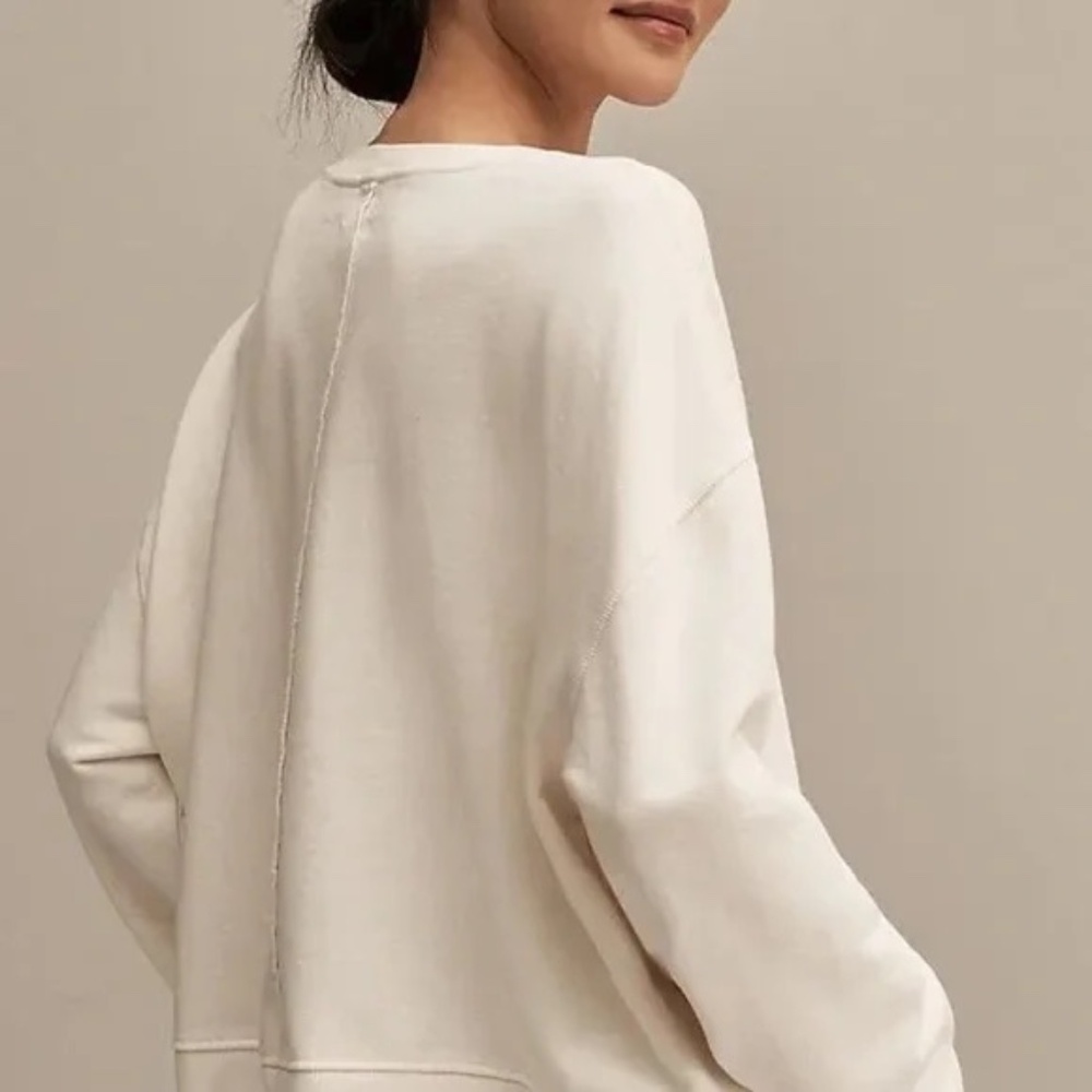 Pilcro Anthropologie White Embroidered Oversized Crew Neck Sweater - Size XL - Picture 8 of 9